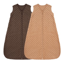 FIEMOL Baby Sleeping Bag 18-24 Months 1.5 TOG Toddler Sleeping Bag 2 Years with Plush Dots, Soft Baby Sleep Sack Cotton 2-Way Zipper, Baby Wearable Blanket Brown&Coffe 2 Pack
