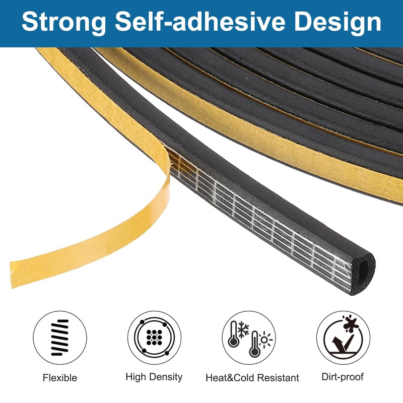 PATIKIL 20 ft D Shape Rubber Seal Strip, Self-Adhesive EPDM