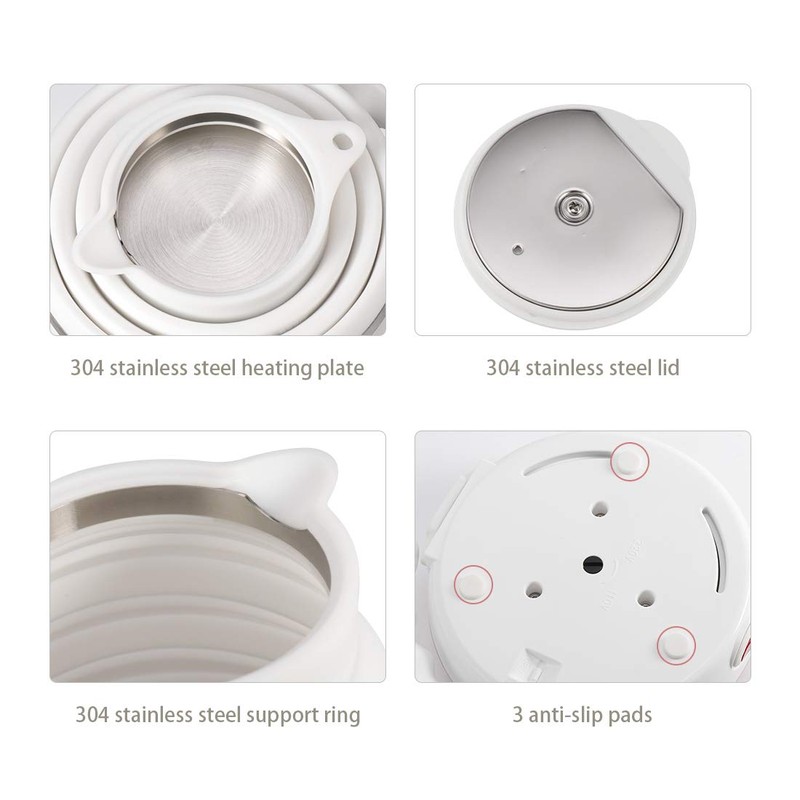 Food Grade Silicone Portable Collapsible Electric Travel Kettle (White)