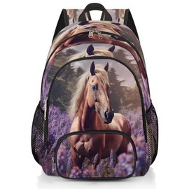 Horse Lavender Travel Laptop Backpack for Women Men Bookbag Casual Daypack Fits 15.6 Inch Laptop