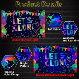 Glow Neon Birthday Backdrop - Glow in The Dark Let’s Glow Banner Black Light Themed Party Photography Background Photo Booth Backdrop, 6x4ft