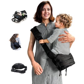 BaseSmall - 4-in-1 Baby Hip Carrier, Diaper Bag, Shoulder Bag & Toddler Sling Carrier - USA Safety-Certified Baby Sling, 6-48 Months/44 lbs (Black)