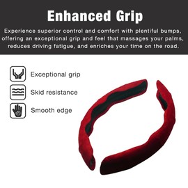 BROVACS Suede Car Steering Wheel Cover Universal Anti-Slip Design O-Shape D-Shape 14-16 inch Segmented Protective Case ABS Suede Velvet Red SWT2021RD