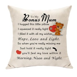 Hasodeo To My Bonus Mum Gifts Mama Gifts from Daughter Son Cushion Cover for Bonus Mum Mother Mama Birthday Mother's Day Christmas Idea Gifts (Bonus Mum-B)