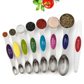 OnseToday Measuring Spoons Set Magnetic Measuring Spoons with Leveler Stainless Steel Double Sided Teaspoon/Tablespoon for Dry/Liquid Ingredients - 8Pcs (Multicolor)