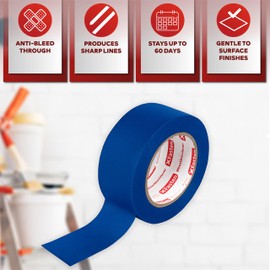 XFasten Blue Painters Tape 1 Inch Wide x 60 Yards 12-Pack Bulk, UV Residue-Free Blue Masking Tape for Clean Lines, Indoor and Outdoor Multi-Surface Use - Sharp Paint Lines for Walls, Easy Removal