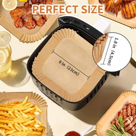 GalvaPcth Air Fryer Liners, Non-Stick Airfryer Liner, Airfryer Disposable Paper Liners Oil Resistant, 100Pcs and Square 9inch Baking Paper Waterproof, Air Fryer Paper for Oven