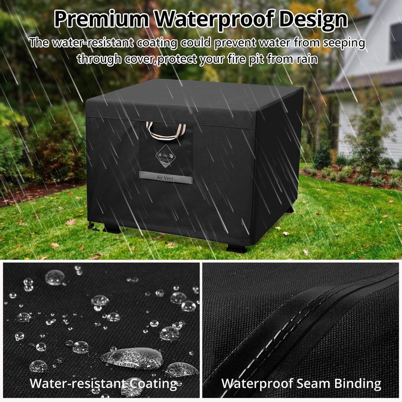 QH.HOME Fire Pit Cover Square Heavy Duty Fabric 100% Waterproof,