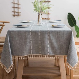 Pahajim Stitching Tassel Tablecloth Heavy Weight Cotton Linen Table Cloths Fabric Dust-Proof Table Cover for Kitchen Dinning Farmhouse Tabletop Decoration (3Grey, Rectangle/Oblong, 55"x87")