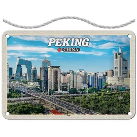 Blechschild mit Kordel 18 x 12 cm Peking China Stadt Hochhäuser Skyline - Blechemma