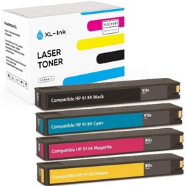 XL-Ink Compatible with HP 913A Pack of 4 (CMYK: HP L0R95AE, F6T77AE, F6T78AE, F6T79AE. Capacity: 4X 3,000 pages)