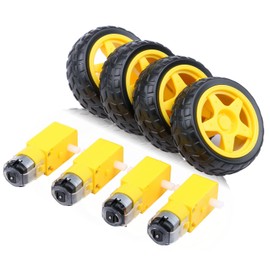 Yeeco 4pcs DC Electric Motor 3-6V Dual Shaft Geared TT Magnetic Gearbox Engine with 4Pcs Plastic Car Tire Wheel, Mini Φ67mm Smart RC Car Robot Tyres Model Gear Parts