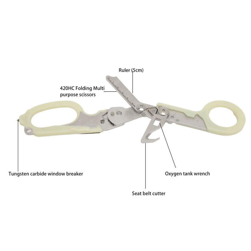 Emergency Response Shears Stainless Steel Luminous Multifunctional Foldable Scissors Pliers