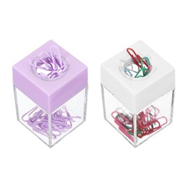PATIKIL Magnetic Paper Clip Holder Dispenser, 2 Pack Large Capacity Paper Clip Organizer Magnetic Top for Desk, Office, Classroom, Home, Purple/White (36 Pieces, Multicolor Clips)