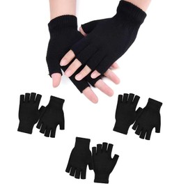 VABX-Purple 3 Pairs Fingerless Gloves for Women Men Half Finger Gloves Kids Teens Adults Work Knit Touchscreen Cold Weather Gloves