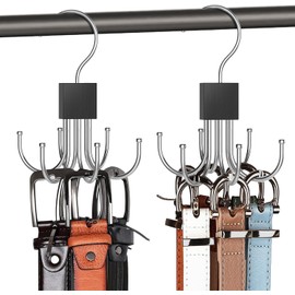 Belt Hanger, Belts Organizer for Closet 360° Rotatable 2 Pcs Max 48 Belts Storage Space Saving Closet Organizers and Storage for Belt, Bra, Tank Top, Tie, Scarf, Purse (Black, One Size)