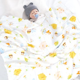 Hivia Muslin Baby Blanket, 6-Layer Cuddly Blanket, Baby Cotton Muslin Blanket, Children's Swaddle Blanket, Soft Bath Towel, Children's Blanket for Newborns, Girls, Boys, 110 x 110 cm (Planet Prince)