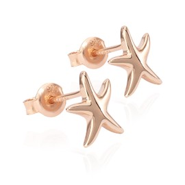 NKlaus Pair of Stud Earrings Starfish 925 Silver 7-10 mm Shiny Rose Gold-Plated Tarnish-Resistant Earrings, Silver
