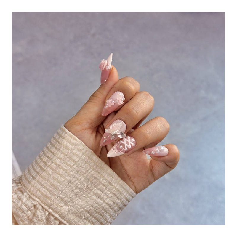Rose Ballet Core Spring Nail Tips - L-Coffin / 로즈