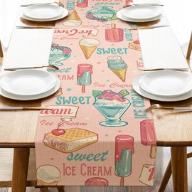 Croar Summer Ice Cream Dining Table Runner, Sweet Dessert Popsicle Burlap Kitchen Decoration, Seasonal Indoor Outdoor Home Decor Party Supply 13 x 72 Inches