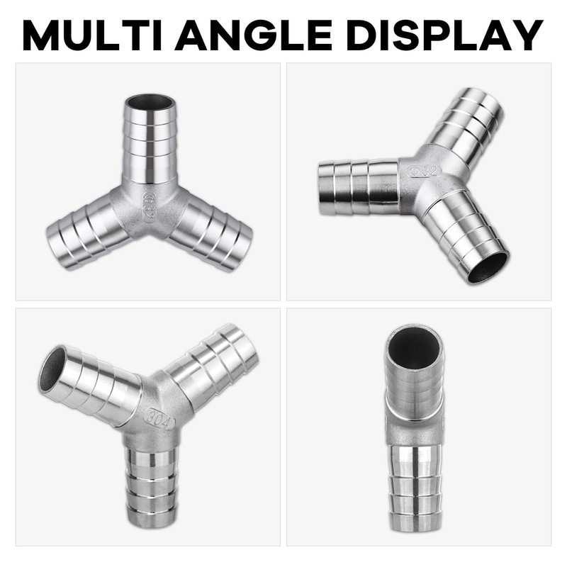 304 Stainless Steel 1" Barb x 1" Barb 3 Way