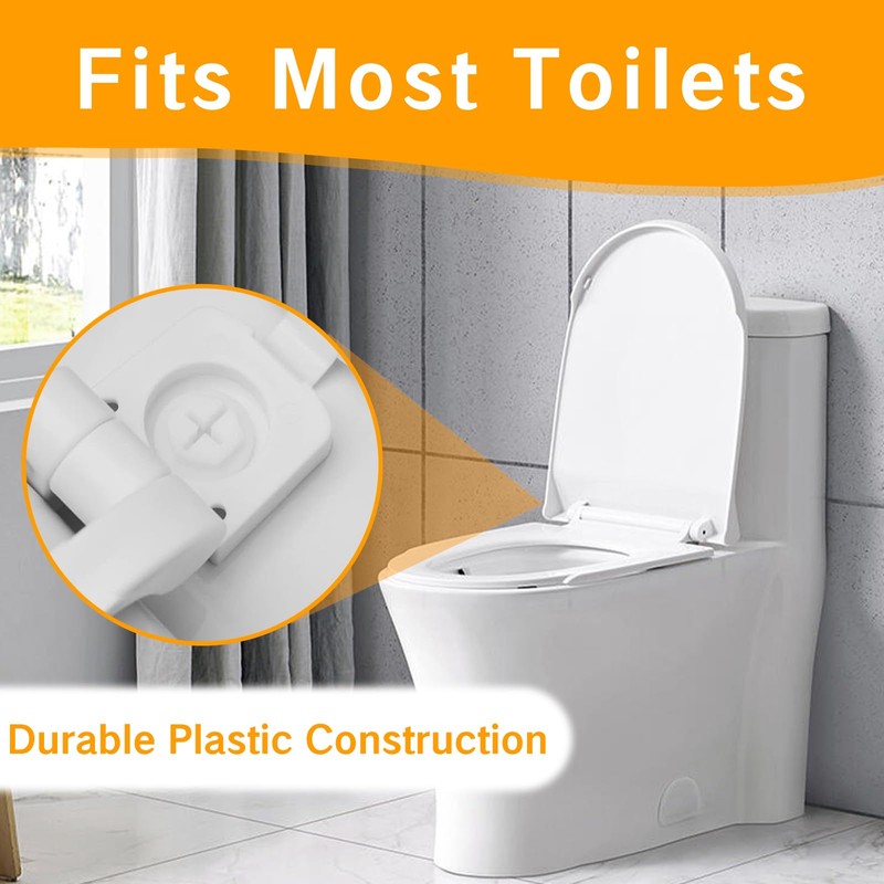 White Plastic Toilet Seat Hinge Replacement with Bolts, Screws, and