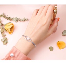 Mothers Day Gifts 925 Sterling Silver Infinity Love Heart Bracelet With Inspirational Message for Mother Daughter Sister Wife, Adjustable Length Bangle Bracelets Friendship Jewelry for Women Girls,