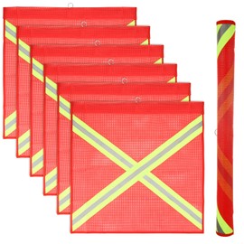 6PCS 18 x 18 Inch Reflective Safety Flags with Wire Loop, Red Warning Flag for Truck Loads, High Visibility Single Sided Cross Shaped Fluorescent Strip for Trailer Hauling Safety Flag