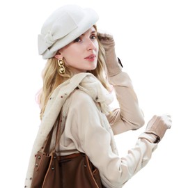 F FADVES Vintage Wool Felt Cloche Bucket Bowler Hat Women Church Wedding Fascinator Formal Dress Hat Winter Fedoras White
