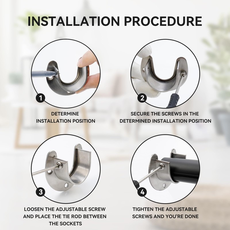 Tighall 6PCS Heavy Duty Stainless Steel Closet Pole Sockets Rod