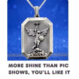 Fashion Jewelry Large ST MICHAEL ARCHANGEL ANGEL FAITH SHEILD Pendant 26" 925 Silver chain men