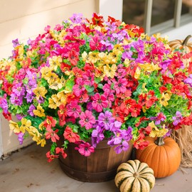florisso Artificial Fake Plants Flowers for Outdoor Outside Spring Summer Decoration, 12 Bundles Faux Silk Colorful Mix Daisy UV Sun Resistant Realistic for Porch Patio Home Planter Window Box Yard