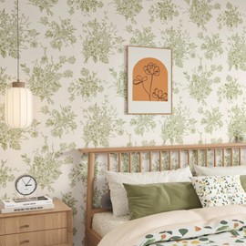 WESTICK Green Floral Peel and Stick Wallpaper Vintage Botanical Floral Contact Paper for Bedroom Accent Wallpaper Green Vinyl Wrap Roll Thick Retro Contact Paper for Cabinets and Drawers 17.5" x 100"