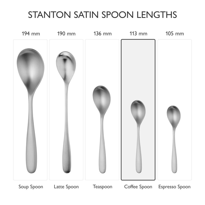 Robert Welch Stanton Satin Coffee Spoons, Set of 8. Suitable