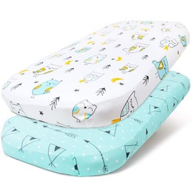 Stretchy Bassinet Sheet Set BROLEX 2 Pack Snug Fitted Cradle Fitted Sheets for Bassinet Pads/Mattress, for Boys Girls,Unisex,Ultra Soft Breathable,Arrow Owl