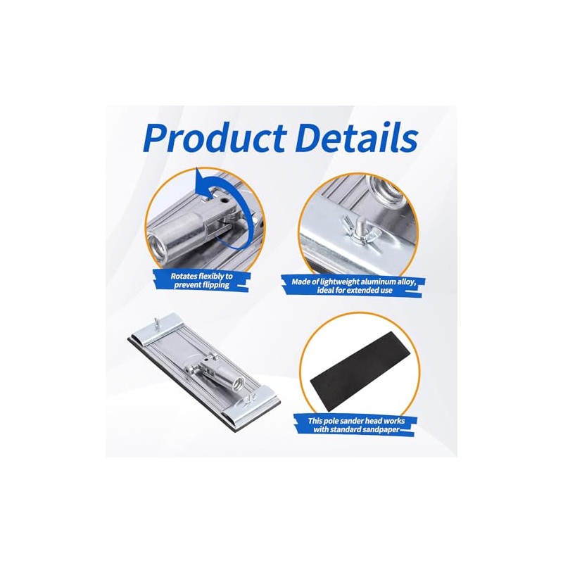 No-flip Pole Sander Head for Hicarer Drywall Featuring Quick Release