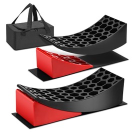 DNA Motoring 2 Packs Leveling Ramp for RV Camper Travel Trailer, Heavy Duty & Upgraded Up to 27000 lbs, Curved RV Levelers with 2 Mat & Carry Bag, Easier & Faster to Level, Red, TOOLS-00705