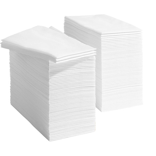 Prestee 200 Linen Feel Disposable Paper Hand Towels - White, Disposable Guest Towels, Wedding Napkins, Paper Napkins, Disposable Napkins for Guest Bathroom, Parties, Dinners or Events