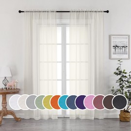 OWENIE Sheer Curtains 90 Inches Long, Elegant Sheer Curtains for Bedroom, Window Voile Sheer Curtain Panels/Drapes/Treatment for Living Room, 2Pcs, Each 42" W x 90" L, Ivory
