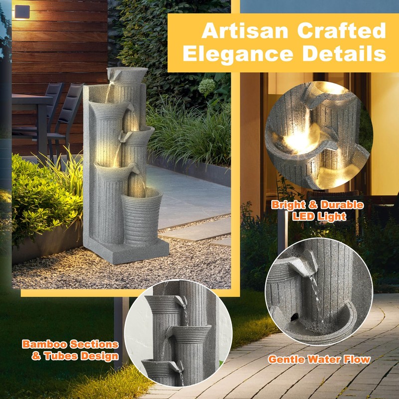 5-Tier Cascading Outdoor Water Fountain with LED Lights