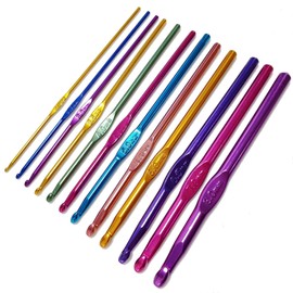 LORJE 12PCS Aluminum Crochet Hook Set, Multicolor Metal Crochet Hooks Knitting Needles for Craft Yarn 2-8mm