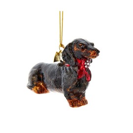 Noble Gems™ Black and Tan Daschund Glass Ornament