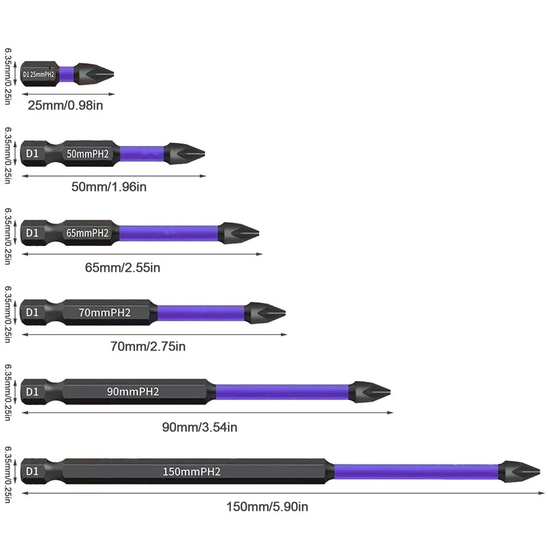 Phillips Driver Bit Set, High Hardness Rustproof Tungsten Steel Magnetic