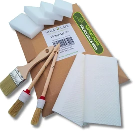 HeliaCARE Pinselset L - Pinsel Set 3-teilig - Flachpinsel (50mm), Rundpinsel (2er /4er), 4X Auftragsschwamm & 2X Ölsaugtuch - Hochwertige Ölpinsel für Holzpflege - Premium Lackpinsel für Holz