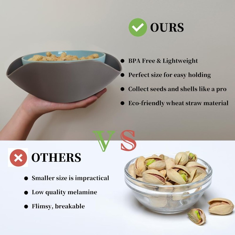 Rvdxur Plastic Pistachio Bowl with Shell Storage, Double Dish Snack
