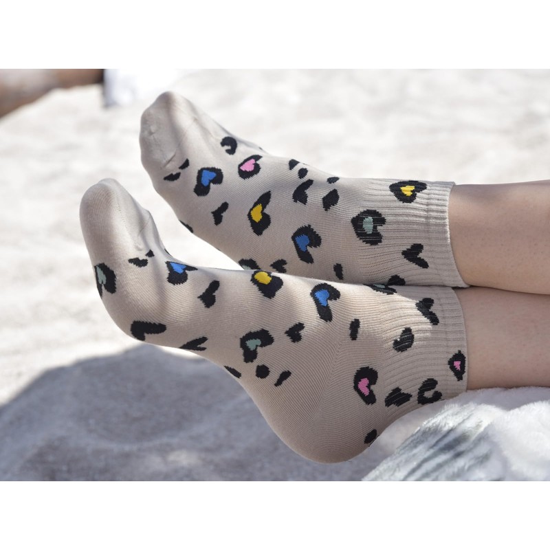 styleBREAKER Women's Socks with Leo Pattern, Soft Cotton Mix, Ankle