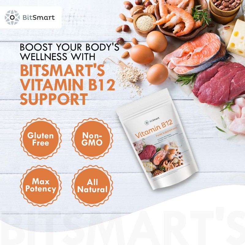 Bitsmart Vitamin B12 Tablets 1000mcg Methylcobalamin 60 Tablets - High