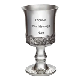 Wentworth Pewter - Kells Celtic Band Pewter Goblet, Wine Goblet, Chalice, Engraved Free