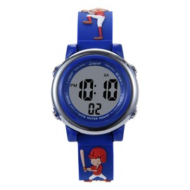 Boy's Kids Watches 3D Girl's Cartoon Silicone Waterproof 7 LED Color Lights Toddler Digital Wrist Watch with Alarm Stopwatch for 3-10 Year Girls Little Children Wristwatch (Blue Baseball)