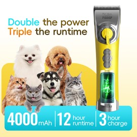 FOGOSP Cordless Dog Grooming Clippers 12H Runtime Replaceable Blade 3-Speed Low Noise Professional Pet Clippers for Grooming Heavy Duty Thick Matted Curly Hair Dog Trimmer for Groomer Home Use(Yellow)